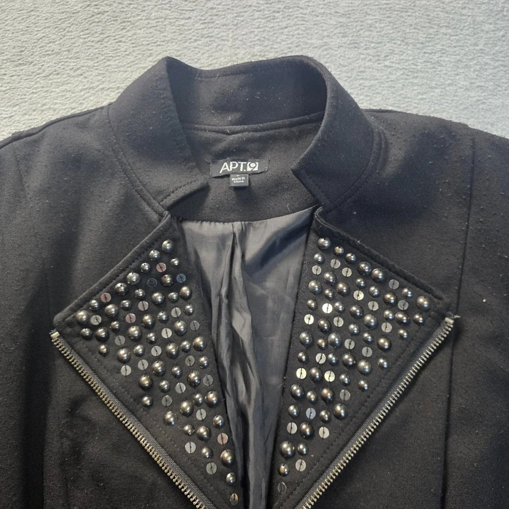Apt‎ 9 Studded Moto Jacket Womens L Black Asymmetrical Zip Blazer Ruched Sleeve